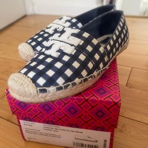 Navy/ White Weston Printed Canvas Espadrille Flats